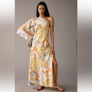 Mandira Wirk X Anthropologie Chic Abstract One-Shoulder Printed Dress